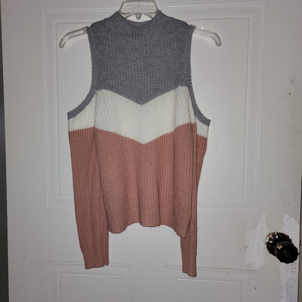 Almost Famous Women's Open Shoulder Sweater Pink And Gray Size Small